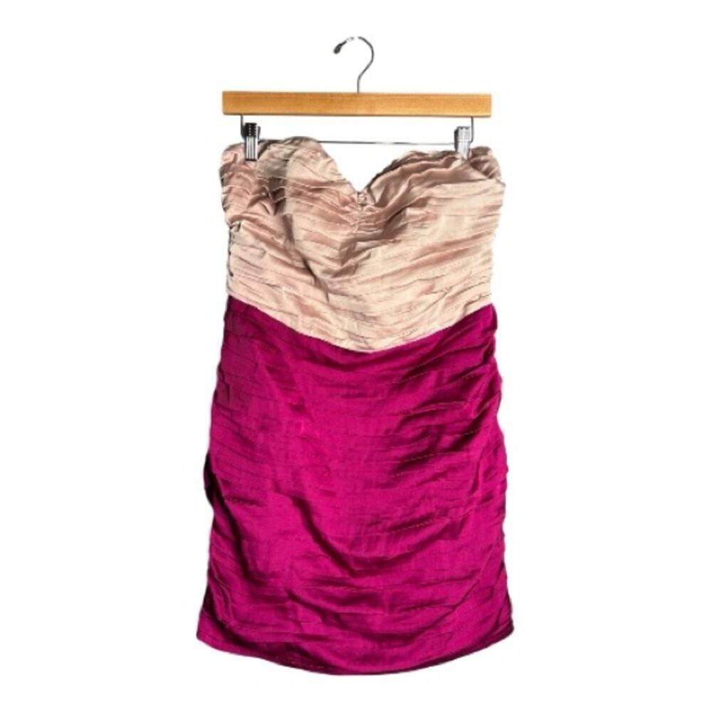 Express Pink Colorblock Strapless Ruched Dress Side Zip 12